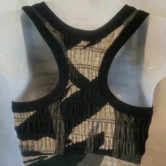 SIZE MEDIUM VINTAGE TAHERI Babydoll Dress Ruched Sleevless Racerback BLK/BRN/TAN - Picture 6 of 7